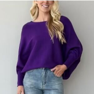Vila Milano Deep Purple Women's Dolman Sleeve Ribbed Sweater M